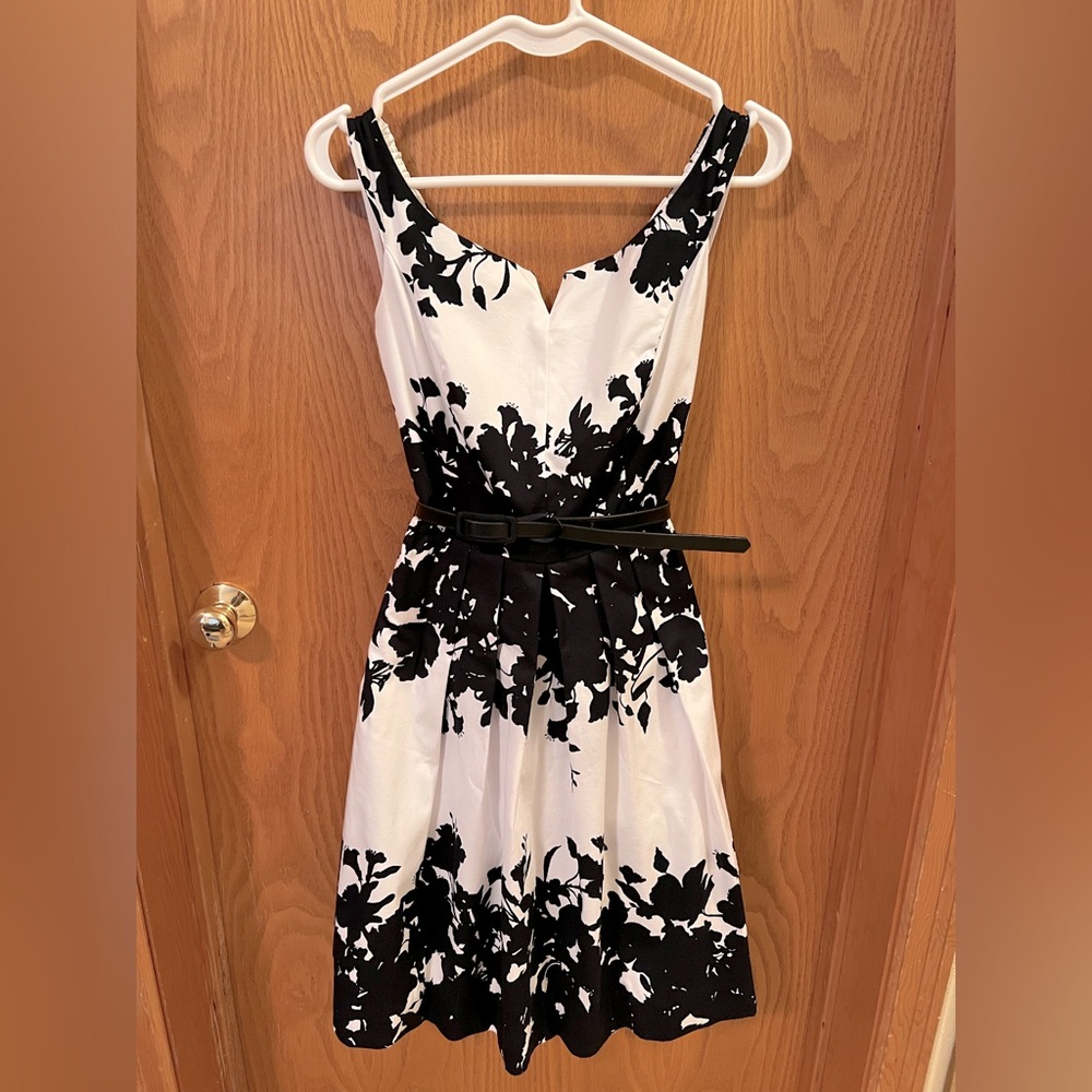 White House Black Market Black and White Floral Midi Dress